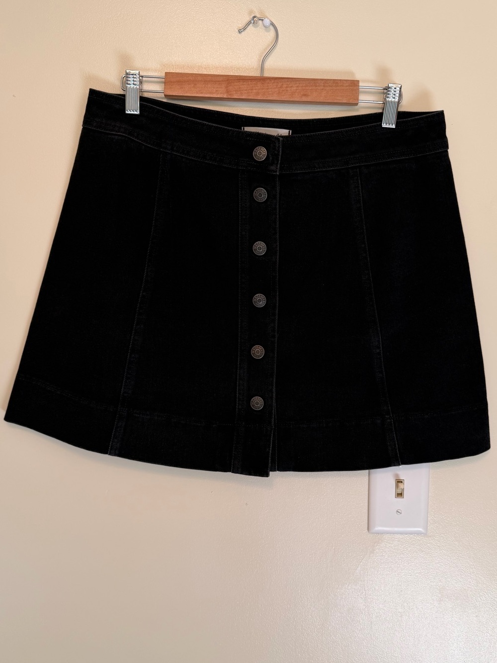 Madewell Black Denim Button-Front A-Line Skirt High Waisted